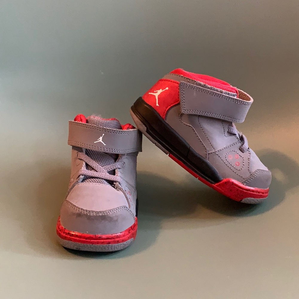 Velcro Grey/red Jordan’s. Toddler 7c.